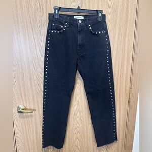 New ZARA Woman Black Studded Straight Leg Ankle Cropped Jeans Women’s 2